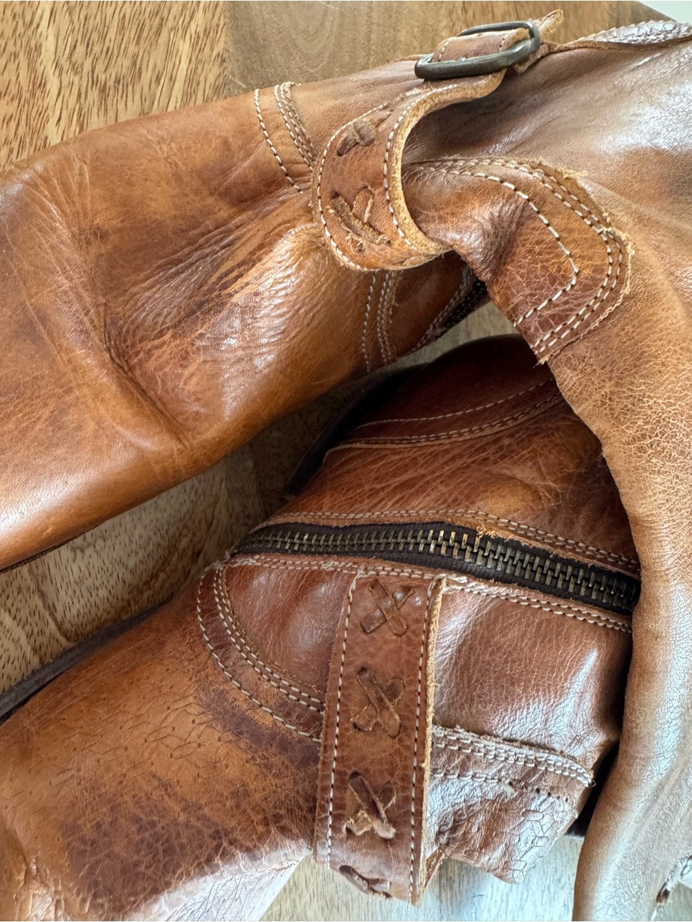 Bed Stu Cobbler Tan Leather Riding Boots with Buckle Detail - Picture 6 of 9